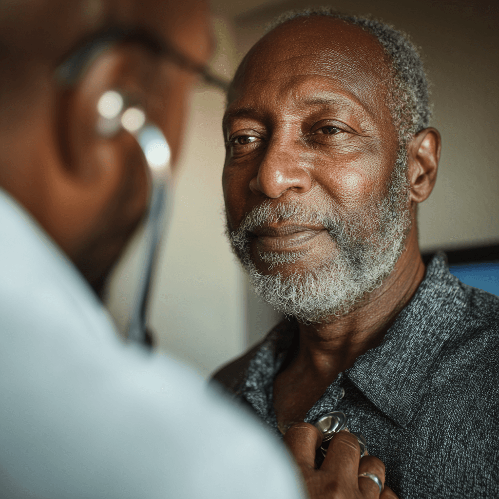 Smiling middle-aged man at a routine health check, representing early detection.